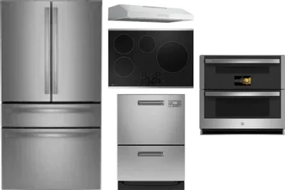 5 Piece Package Includes Refrigerator, Cooktop, Wall Oven, Hood And Dishwasher